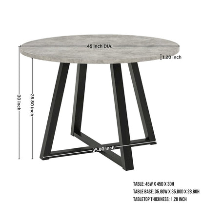 Edo 5-Piece Dining Set, Round Trestle Table and 4 Chairs, Gray and Black