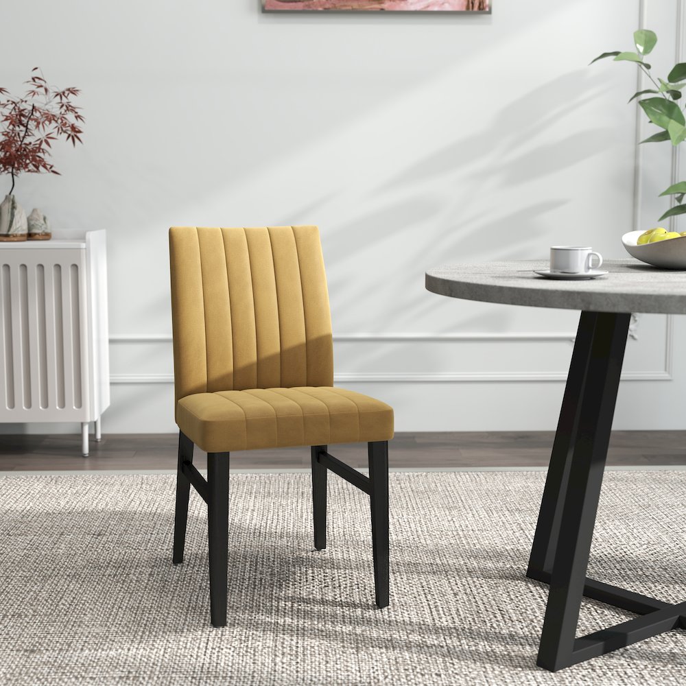 Edo 5-Piece Dining Set, Round Trestle Table and 4 Chairs, Gray and Yellow