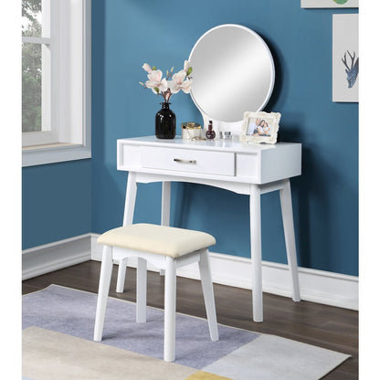 Maly Contemporary Wood Vanity and Stool Set, White