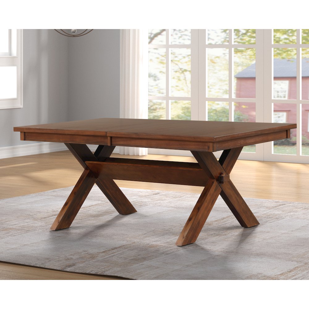 6-Piece Dining Set, Extendable Trestle Dining Table, 4 Chairs, Bench