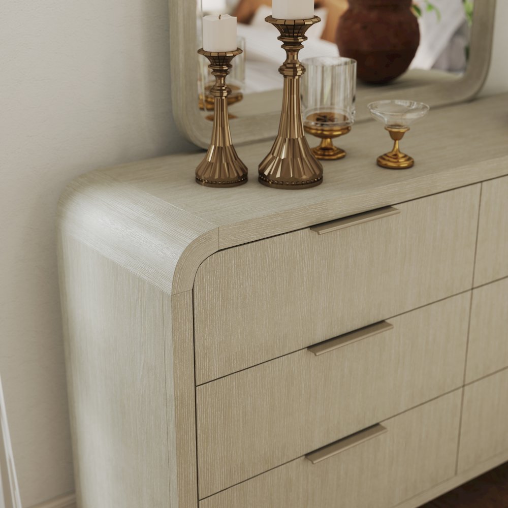 Tavari Contemporary 6-Drawer Wood Dresser with Mirror, Light Gray