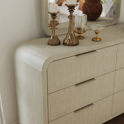 Tavari Contemporary 6-Drawer Wood Dresser with Mirror, Light Gray