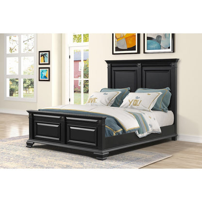 Vintage Black Wood Bedroom Set, Queen Bed, Dresser, Mirror,2 Nightstands, Chest