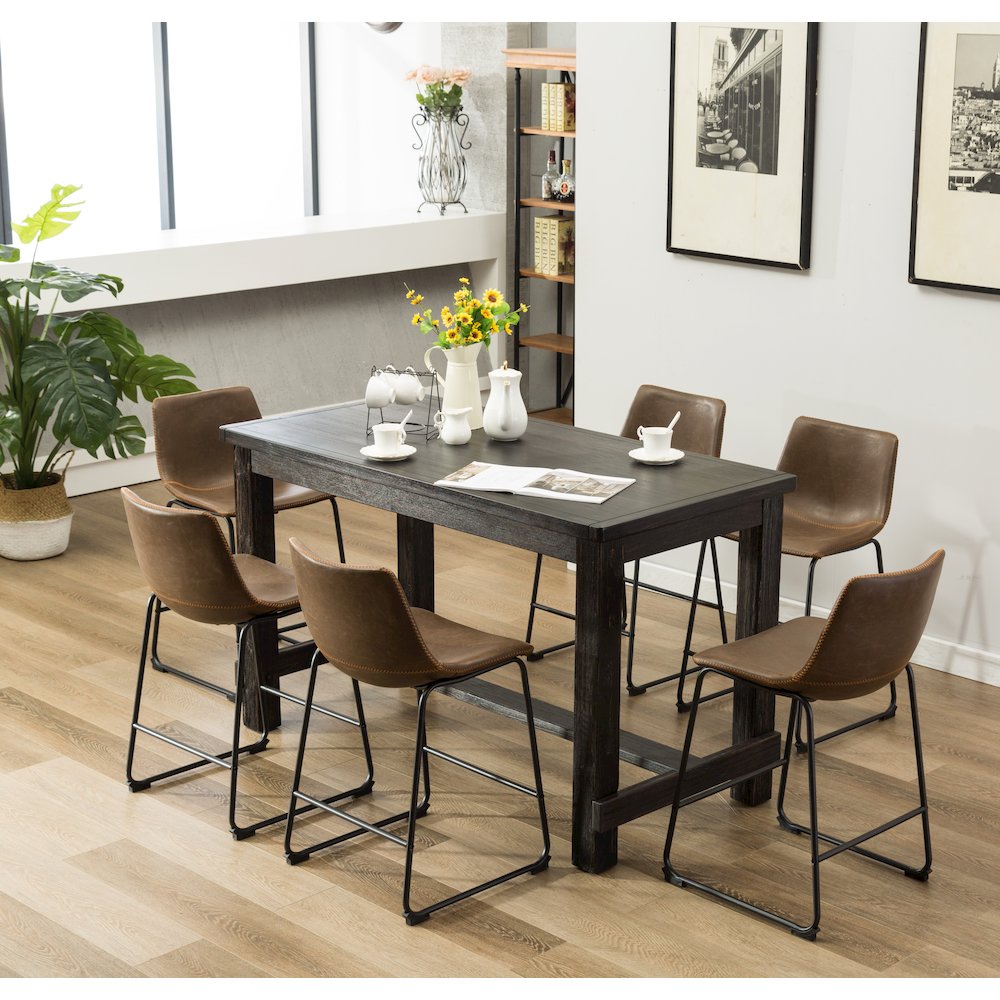 Lotusville 7-Pc Counter Height Wood Dining Table, 6 Faux Leather Chairs