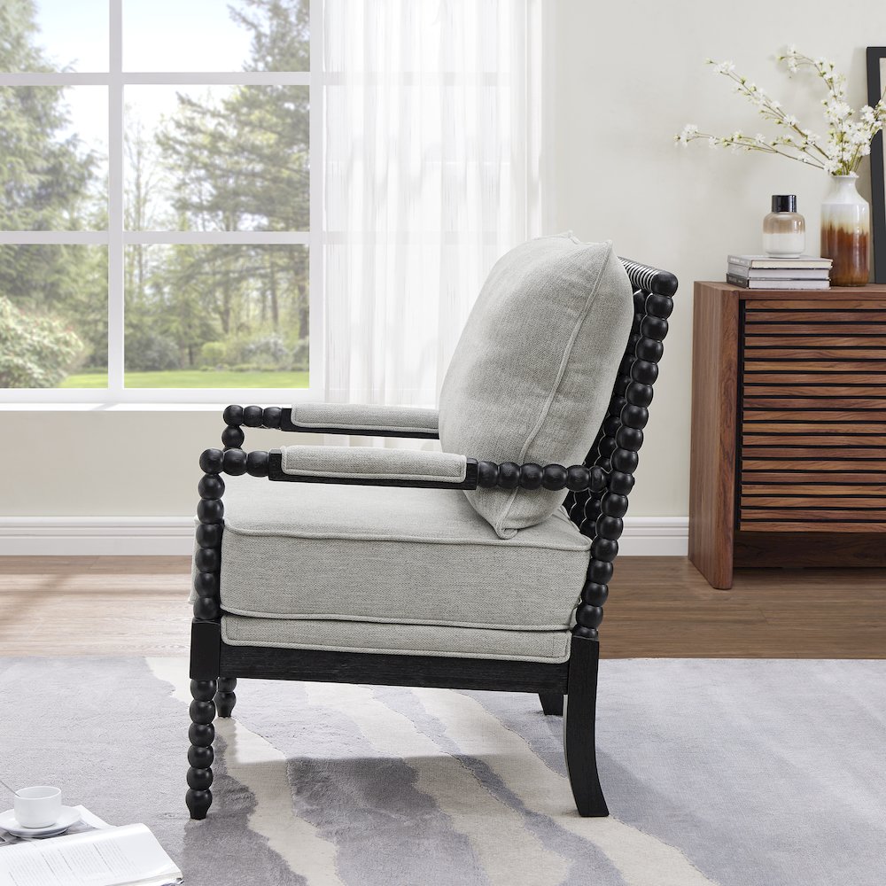 Belvoir Upholstered Spool Accent Chair, Gray with Black Finish