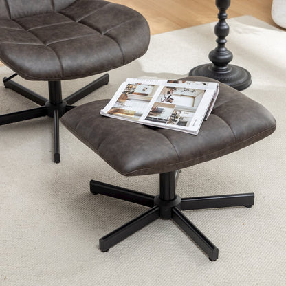 Arlena 2-Piece Seating Set, Faux Leather Tufted Accent Chair and Ottoman, Brown