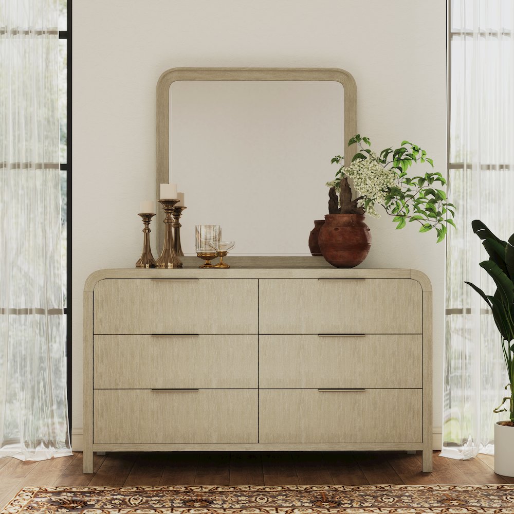 Tavari Contemporary 6-Drawer Wood Dresser with Mirror, Light Gray