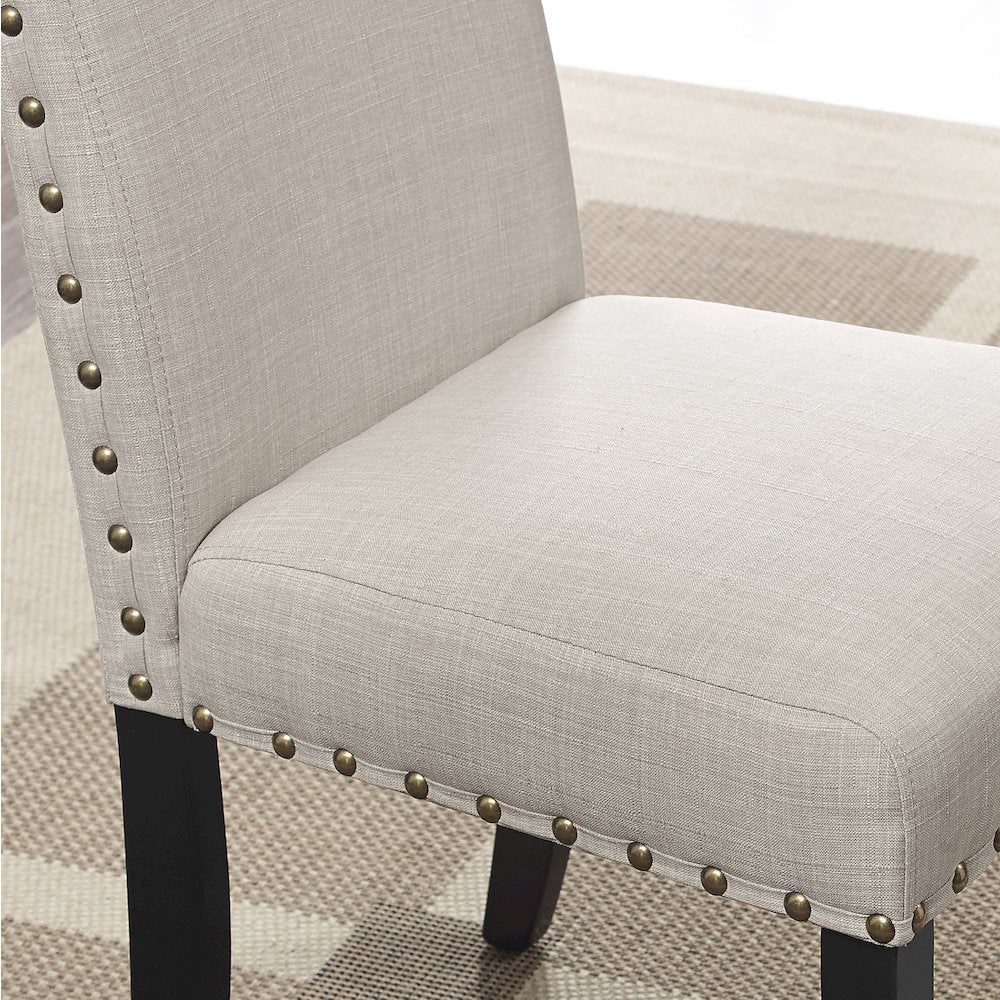Biony Espresso Wood Dining Set with Tan Fabric Nailhead Chairs, 5-Pc