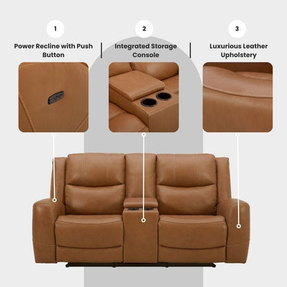 Cozura Leather Power Dual Recling Loveseat with Console, Silverado Butternut