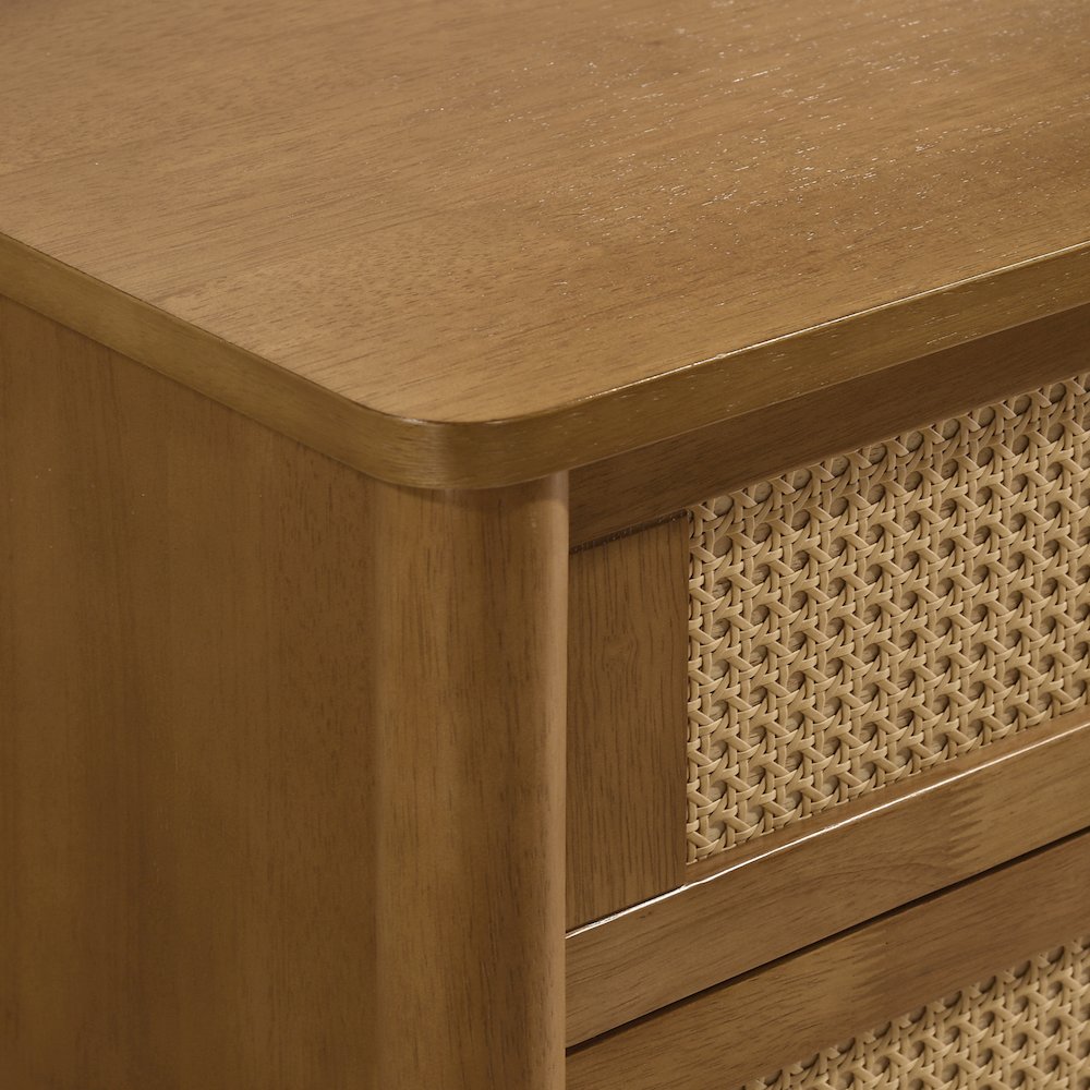 Vichy Wood and Rattan 6-Drawer Dresser with Mirror