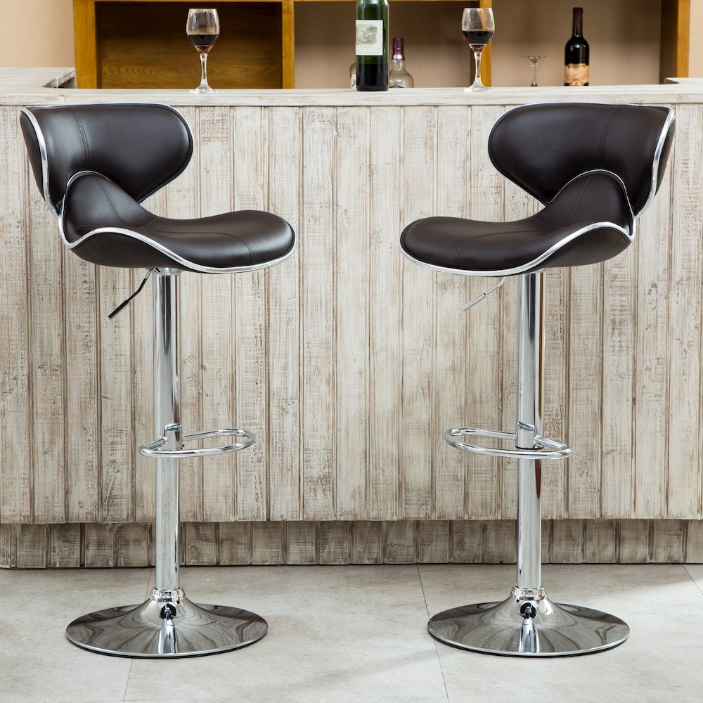 Masaccio Brown Leatherette Adjustable Swivel Barstool Chrome Base, Set of 2