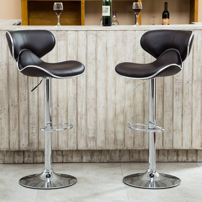 Masaccio Brown Leatherette Adjustable Swivel Barstool Chrome Base, Set of 2