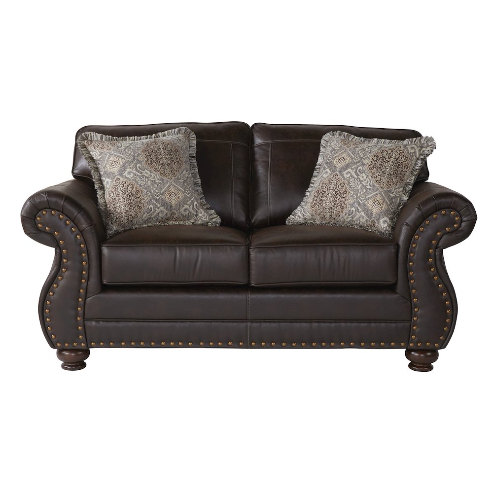 Leinster Faux Leather Nailhead Sofa, Loveseat, and Chair Set in Espresso
