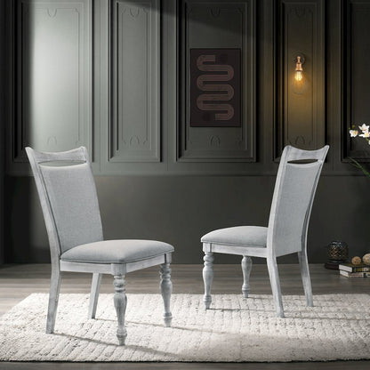 Iris 5-Pc Dining Set Pedestal Table with 4 Chairs, Weathered White and Gray