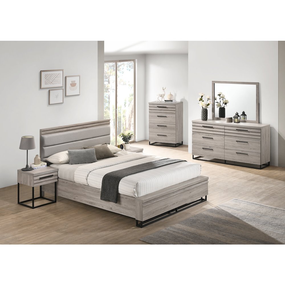 Panel Bed, Dresser, Mirror, 2 Nightstands, and Chest, Weathered Gray, Queen