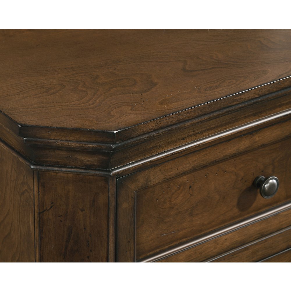 Wood Bed, Dresser, Mirror, 2 Nightstands, Chest, King, Antique Walnut Finish