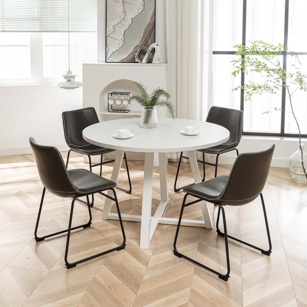 Varna 5-Pc Round Dining Set, Trestle Dining Table with 4 Chairs, Antique Gray