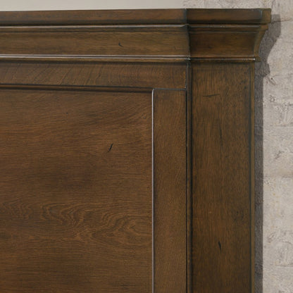 Wood Bed, Dresser, Mirror, 2 Nightstands, Chest, King, Antique Walnut Finish