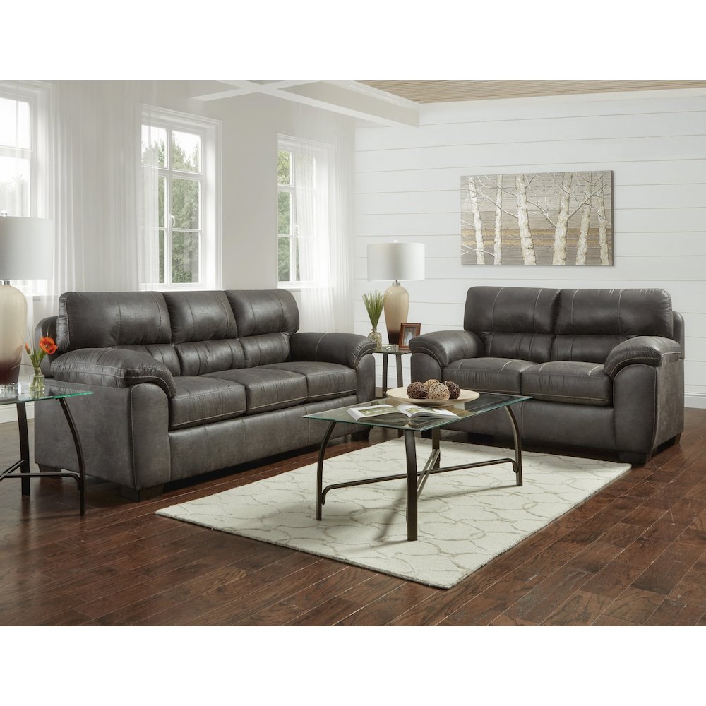 Tirana Contemporary Fabric Pillow-top Arm Loveseat in Sequoia Ash