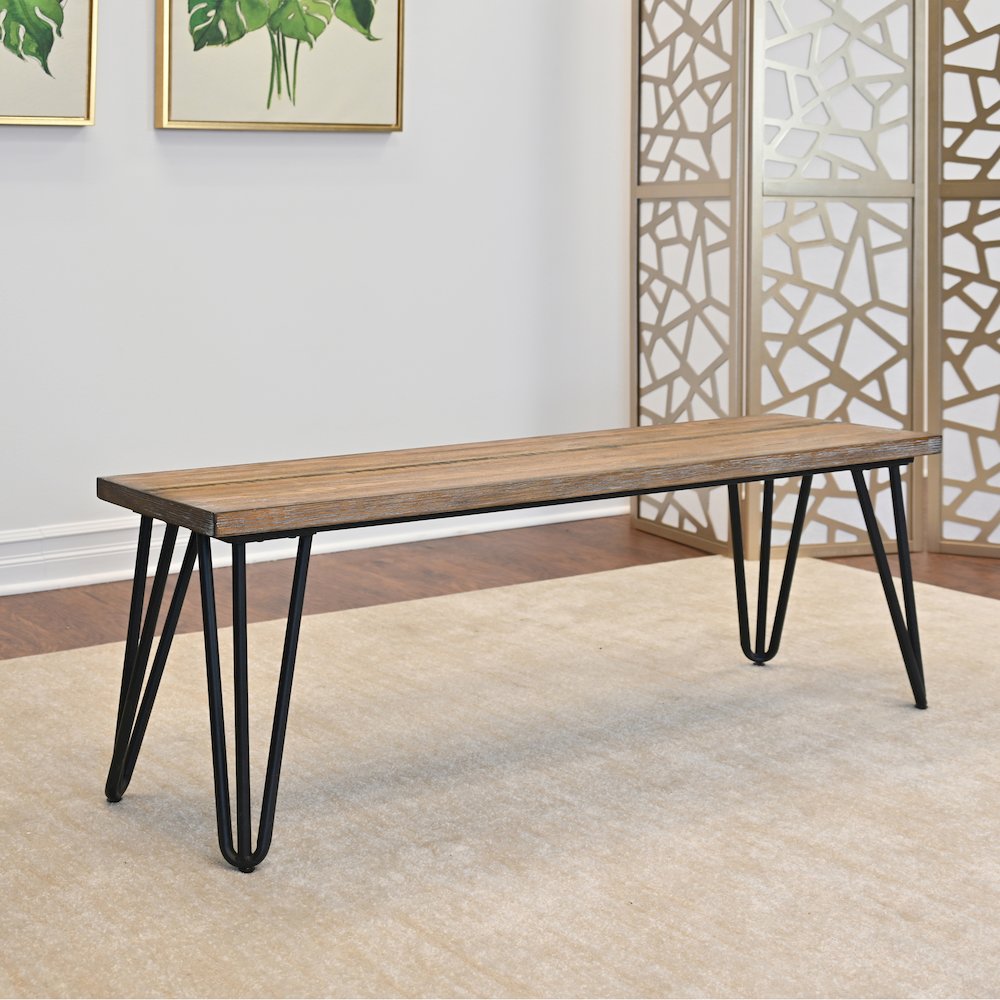 Ashzo 6-Pc Dining Set, Hairpin Dining Table with 4 Chairs and Bench, Gray