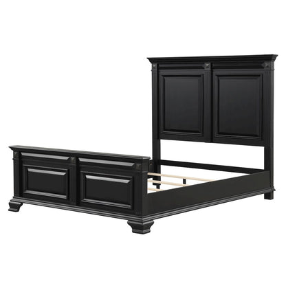 Vintage Black Wood Bedroom Set, Queen Bed, Dresser, Mirror,2 Nightstands, Chest