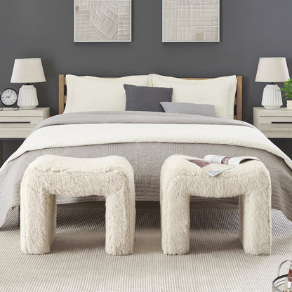 Zorya Contemporary Faux Fur U-Shaped Ottoman, Set of 2