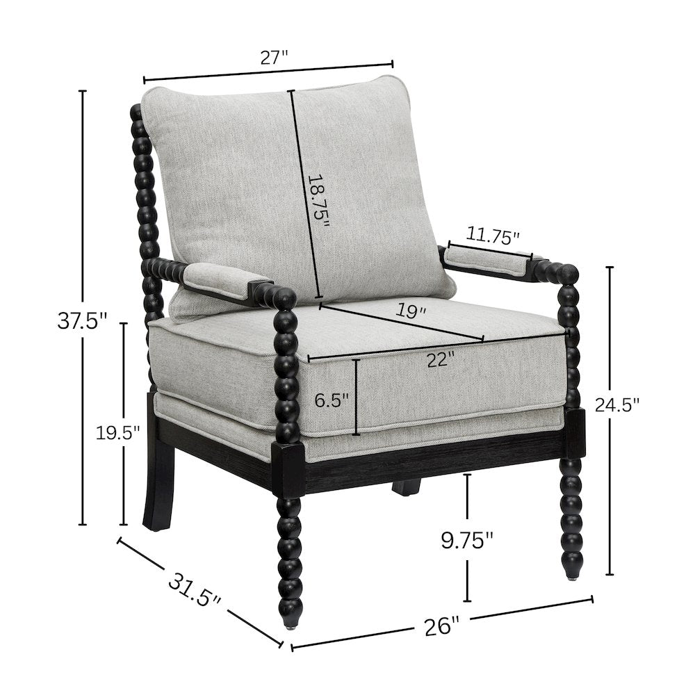 Belvoir Upholstered Spool Accent Chair, Gray with Black Finish