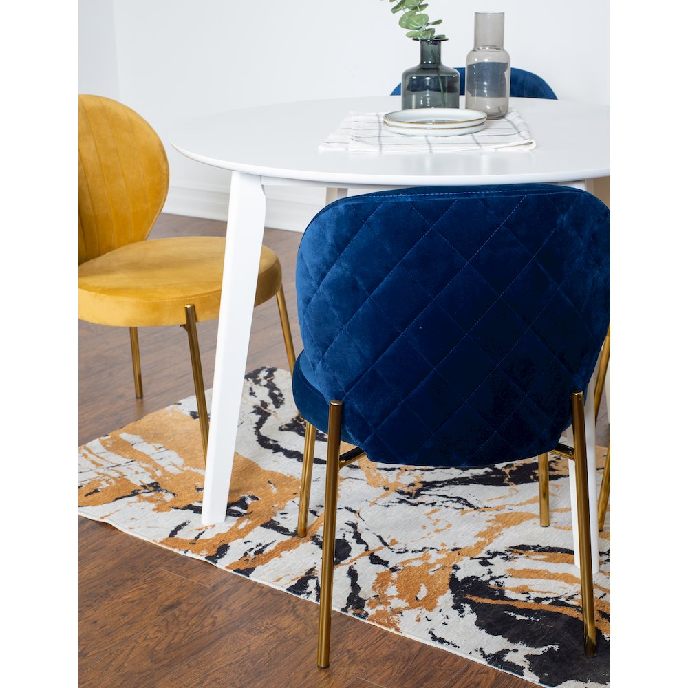 Amoa 5-Pc Dining Set, White Round Dining Table and 4 Chairs, Blue and Yellow