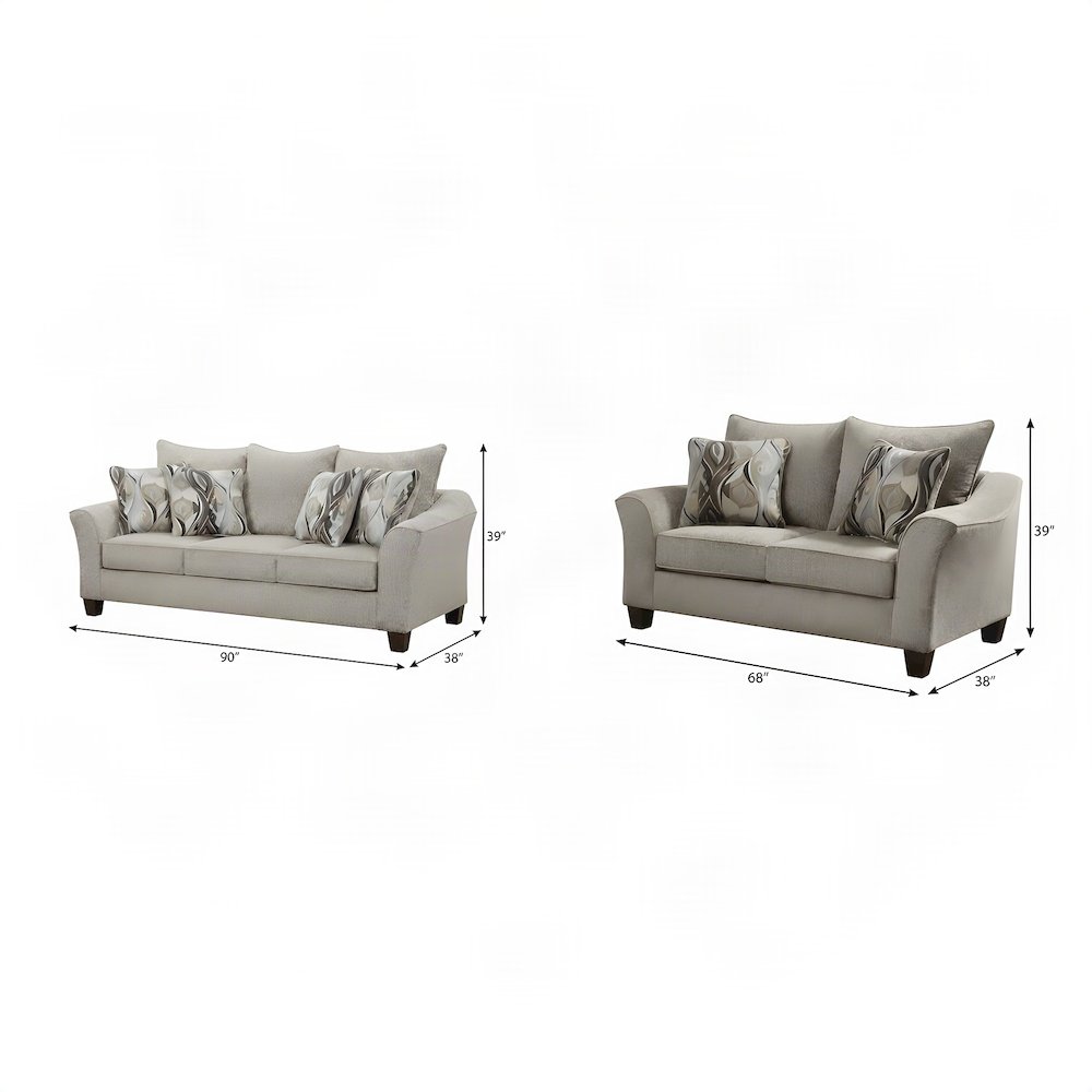 Fabric-Upholstered Pillowback Sofa and Loveseat Couch 2 Piece Set, Grey