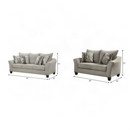 Fabric-Upholstered Pillowback Sofa and Loveseat Couch 2 Piece Set, Grey