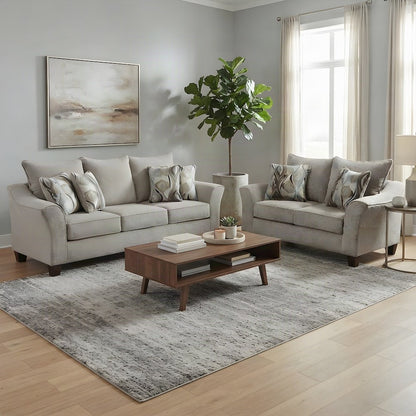 Fabric-Upholstered Pillowback Sofa and Loveseat Couch 2 Piece Set, Grey