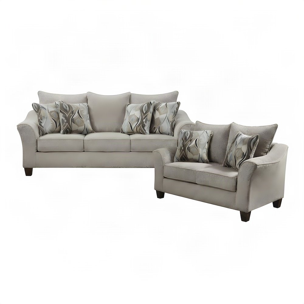Fabric-Upholstered Pillowback Sofa and Loveseat Couch 2 Piece Set, Grey
