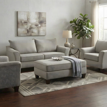 Fabric Upholstered Cocktail Ottoman with Solid Wood Legs, Foot Rest, Grey