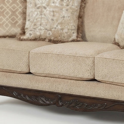 Upholstered Carved Solid Wood Frame Sofa and Loveseat 2 Piece Set, Beige