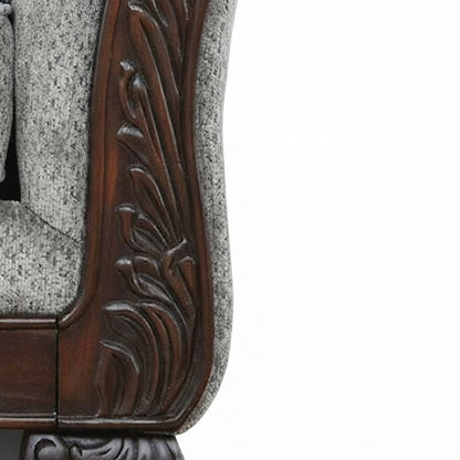 Carved Frame Solid Wood Upholstered Loveseat Sofa and Love Seat Couch, Grey