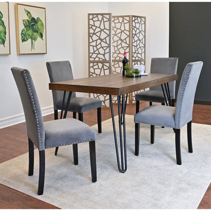 Ashzo 6-Pc Dining Set, Hairpin Dining Table with 4 Chairs and Bench, Gray