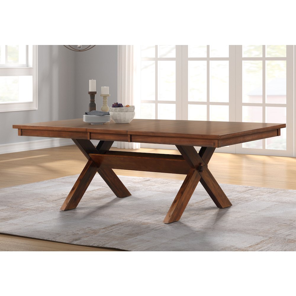 6-Piece Dining Set, Extendable Trestle Dining Table, 4 Chairs, Bench