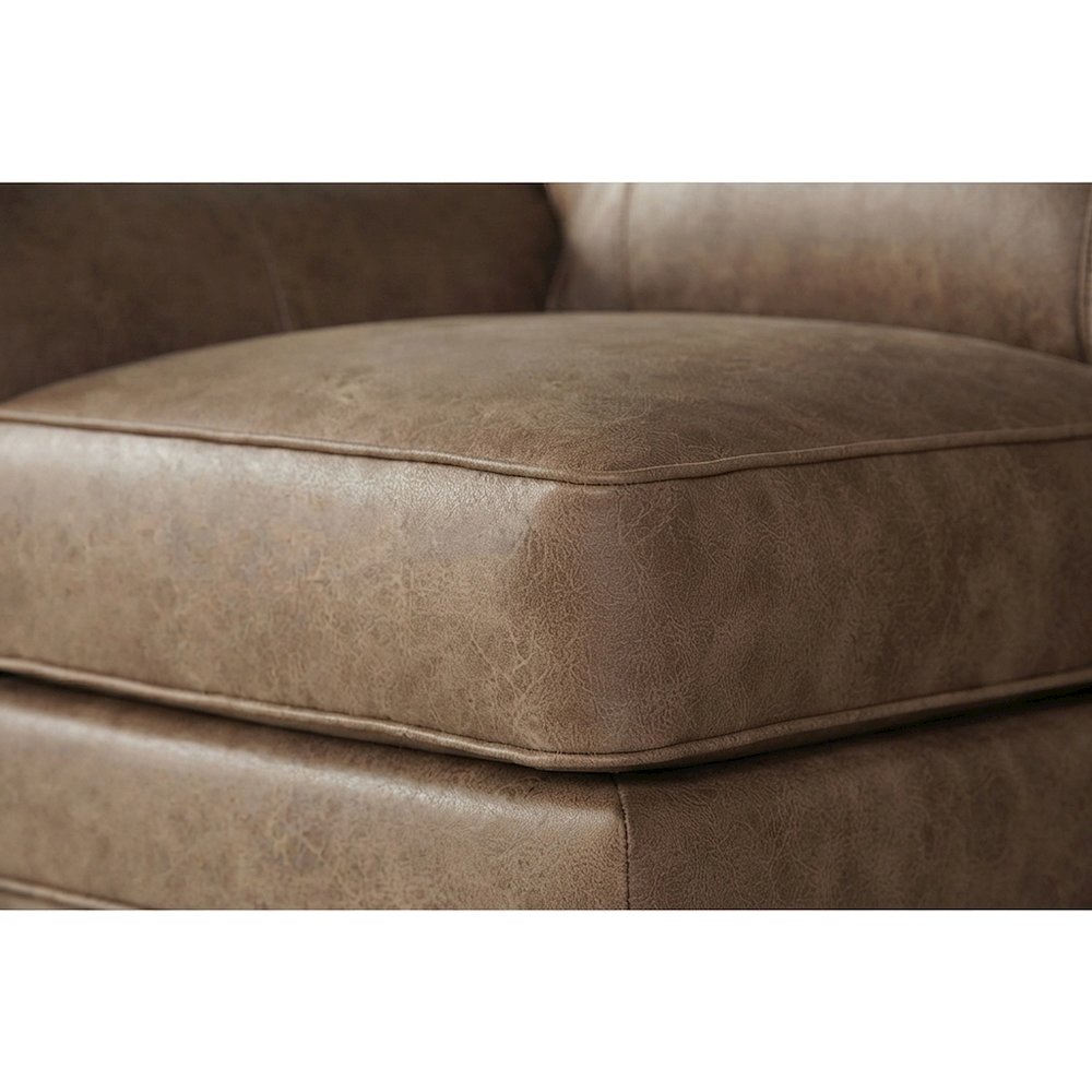 Faux Leather Accent Chair with Nailhead Trim and Solid Wood Legs, Ginger Brown