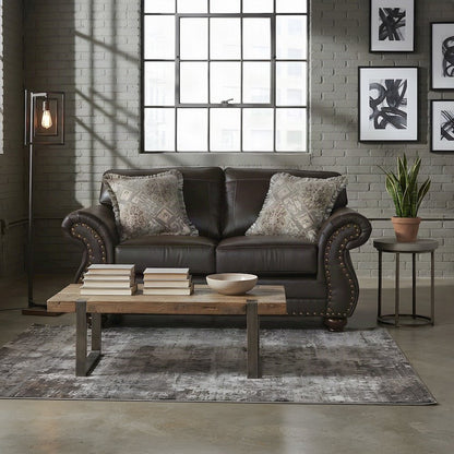 Faux Leather Nailhead Loveseat with Solid Wood Frame, Settee, Espresso