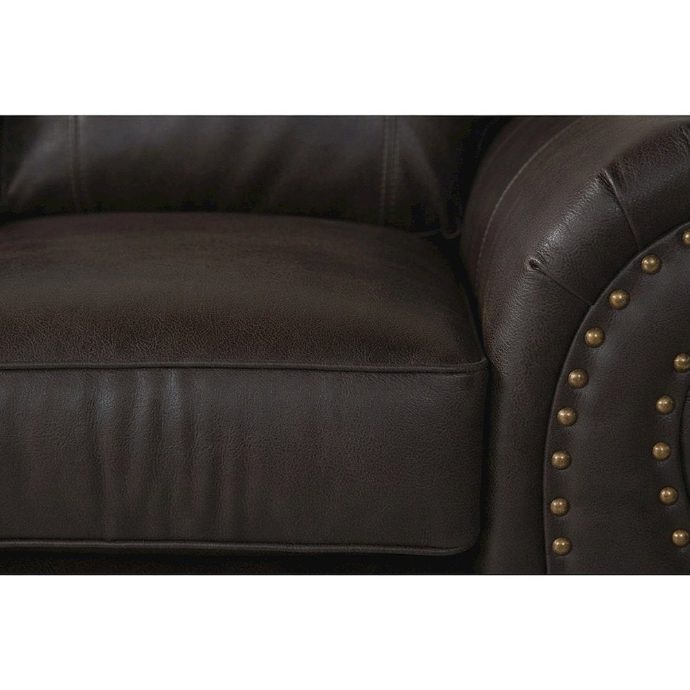 Faux Leather Nailhead Loveseat with Solid Wood Frame, Settee, Espresso