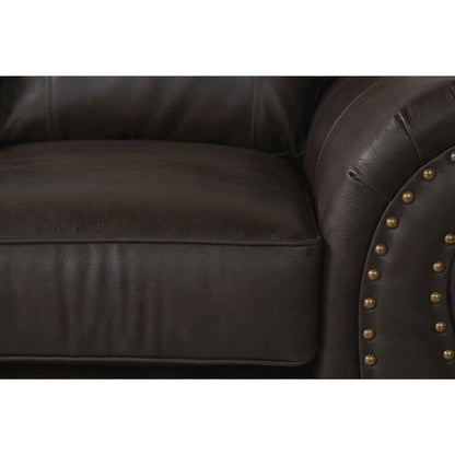 Faux Leather Nailhead Loveseat with Solid Wood Frame, Settee, Espresso