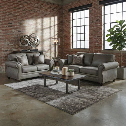 Nailhead-Trim Faux Leather Upholstered Sofa and Loveseat 2 Piece Set, Grey