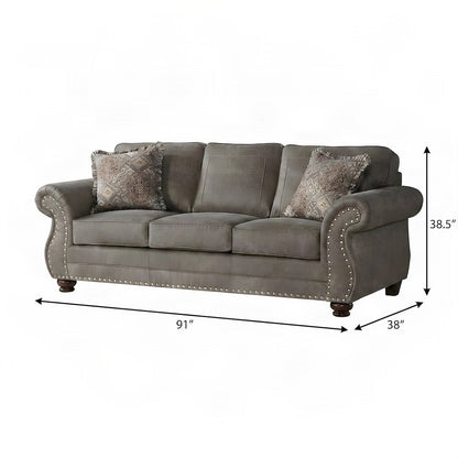Faux Leather-Upholstered Nailhead Trim Sofa with Solid Wood Frame, Grey