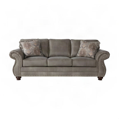 Faux Leather-Upholstered Nailhead Trim Sofa with Solid Wood Frame, Grey
