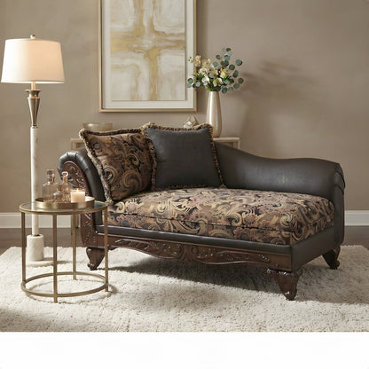 Microfiber Upholstered Chaise Lounge Chair with Solid Wood Frame, Chocolate