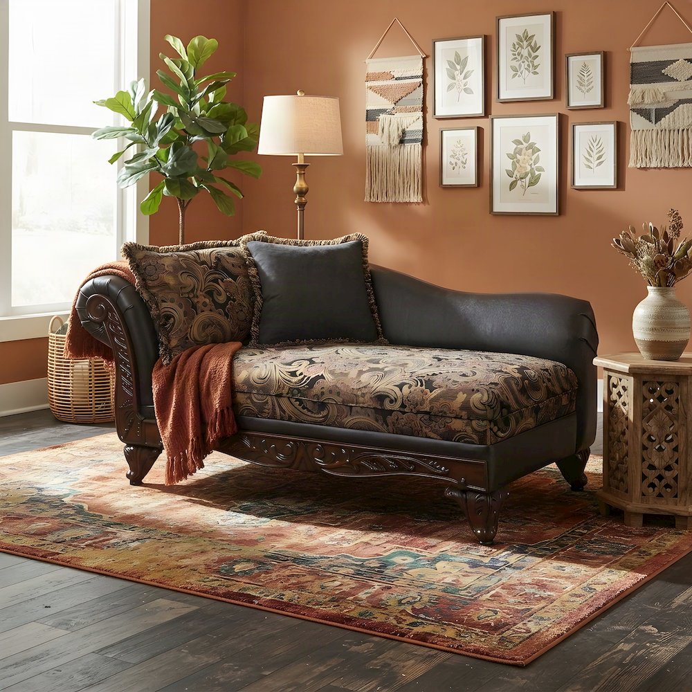 Microfiber Upholstered Chaise Lounge Chair with Solid Wood Frame, Chocolate