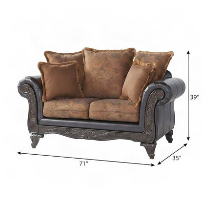 Two-Tone Microfiber Loveseat Sofa with Solid Wood Frame, Settee, Chocolate