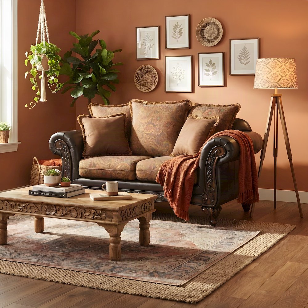 Two-Tone Microfiber Loveseat Sofa with Solid Wood Frame, Settee, Chocolate