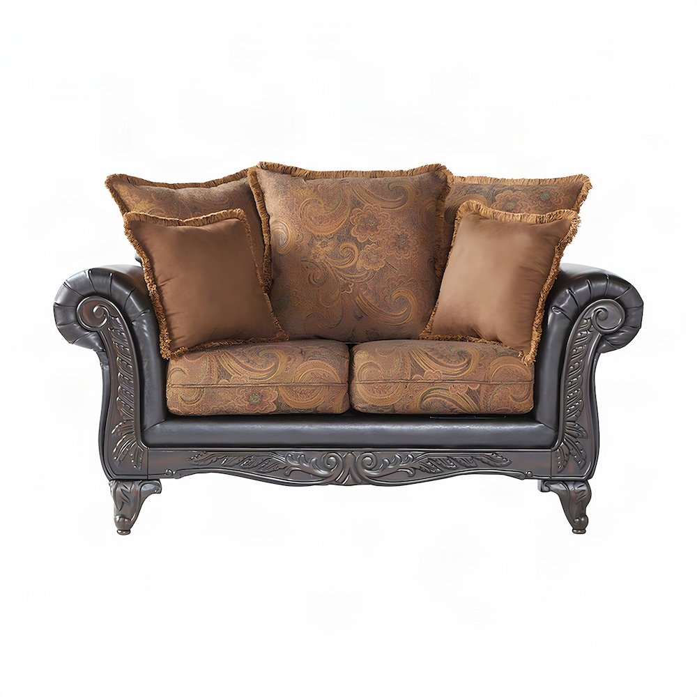 Two-Tone Microfiber Loveseat Sofa with Solid Wood Frame, Settee, Chocolate