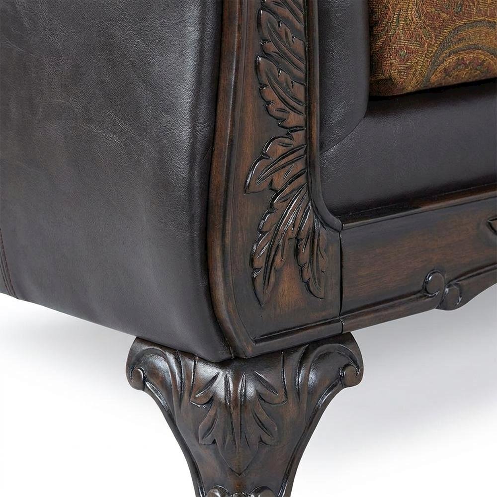 Microfiber Sofa with Solid Wood Frame, Vintage Living Room Couch, Chocolate